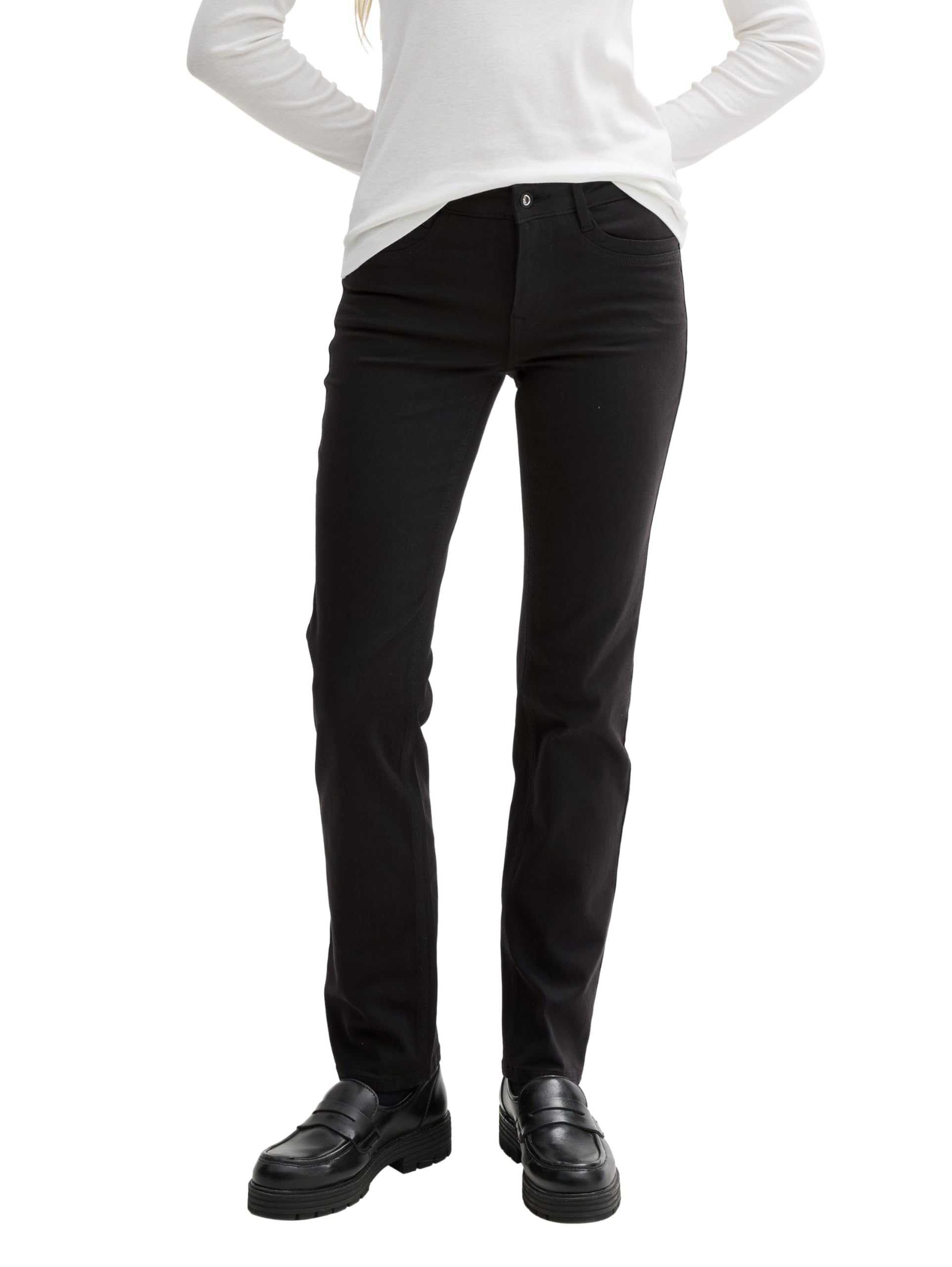TOM TAILOR Women's Alexa Straight Jeans, 10240 - Black Denim, 28W x 32L