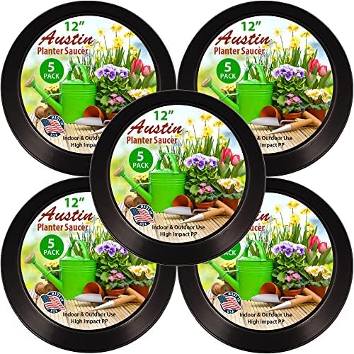 Austin Planter 18 Inch (16.3 Inch Base) Case of 5 Plant Saucer - Black Polypropylene – Heavy Duty Indoor/Outdoor Tray and Drip Pan – Collects Flower Pot Excess Water Made in USA