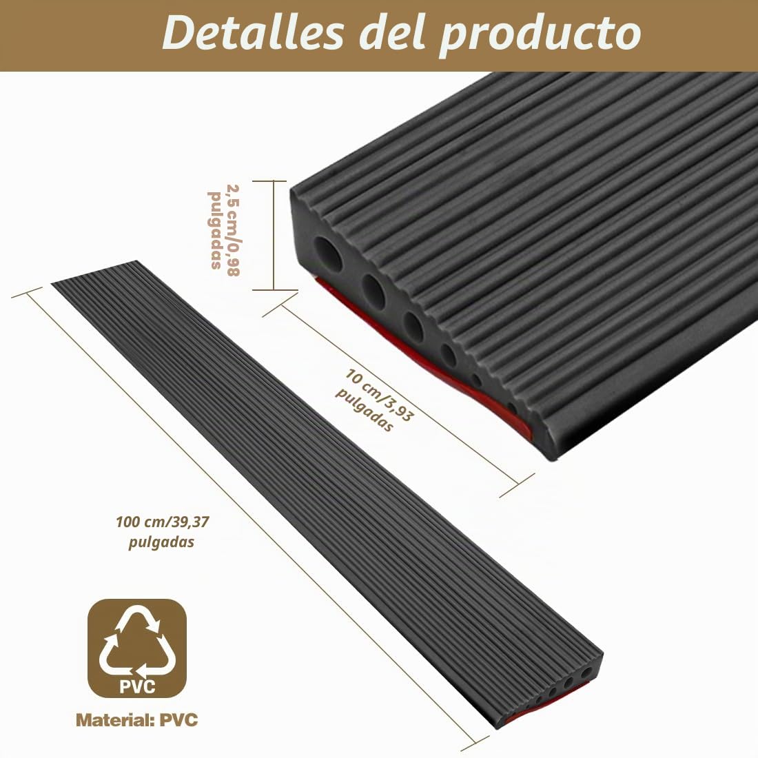 Rampas de umbral para puertas, 100x10x2.5 cm, rampa de goma antideslizante, rampa de acceso, rampa de umbral para silla de ruedas, cochecitos, andadores o e-scooter (Negro, 2.5)