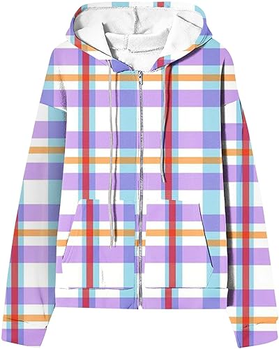 Vista 6 de oelaio Women Full Zip Up Flannel Hoodie Comfy Plaid Sweatshirt Long Sleeve Y2K Shacket with Pockets,Fashion Fall Outfit
