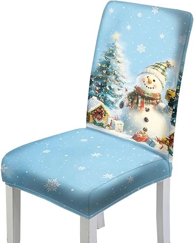 Miniatura 26 de Rnyleeg Fundas de silla de Navidad para sala de estar, diseño de muñeco de nieve azul, estampado de pájaros, fundas para sillas de comedor, 1 Muñeco