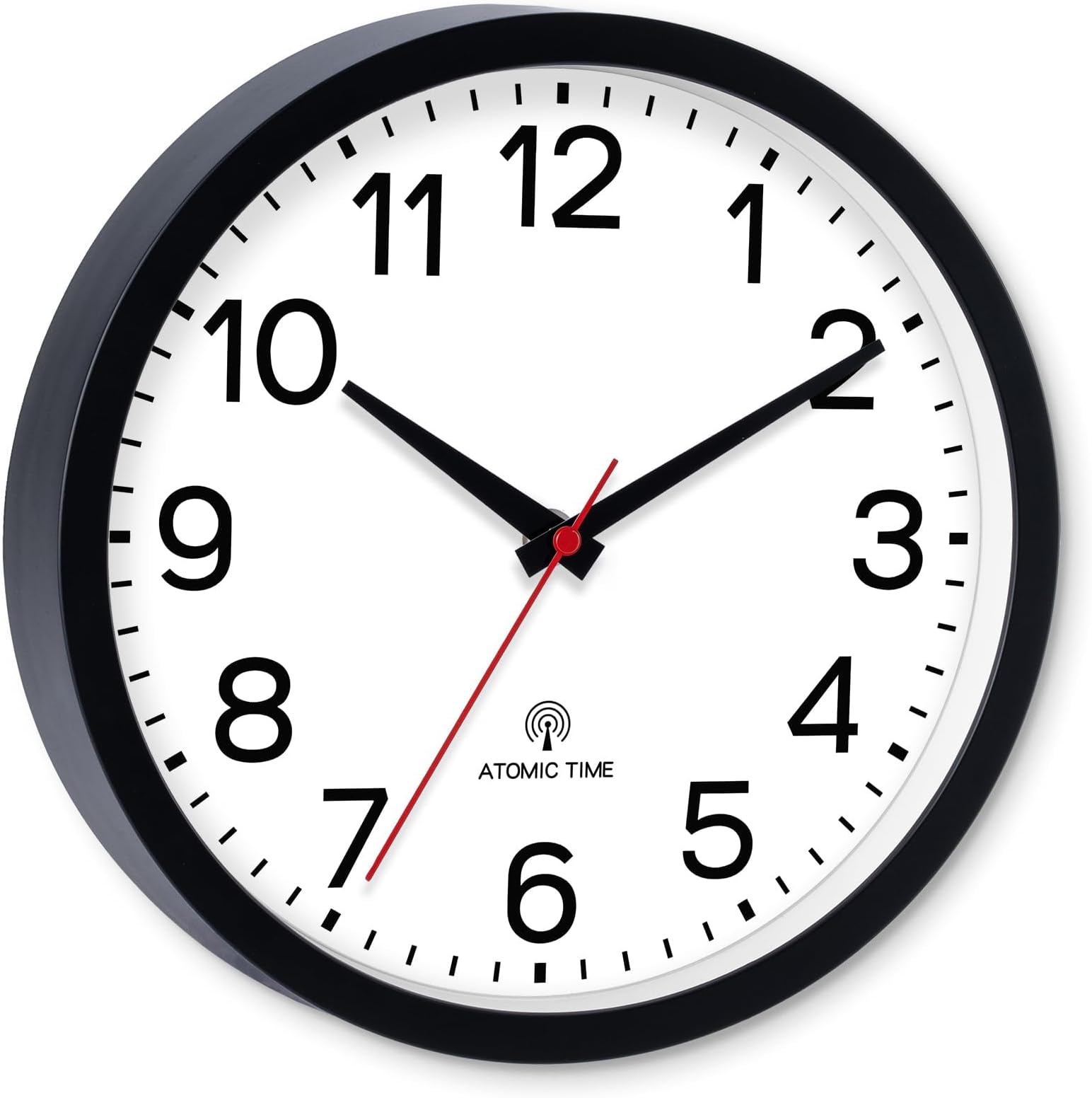 Atomic 14 Inch Wall Clock Analog Clocks for Indoor Kitchen, Battery Operated Clock for Bedroom Office Classroom Living Room(Black)