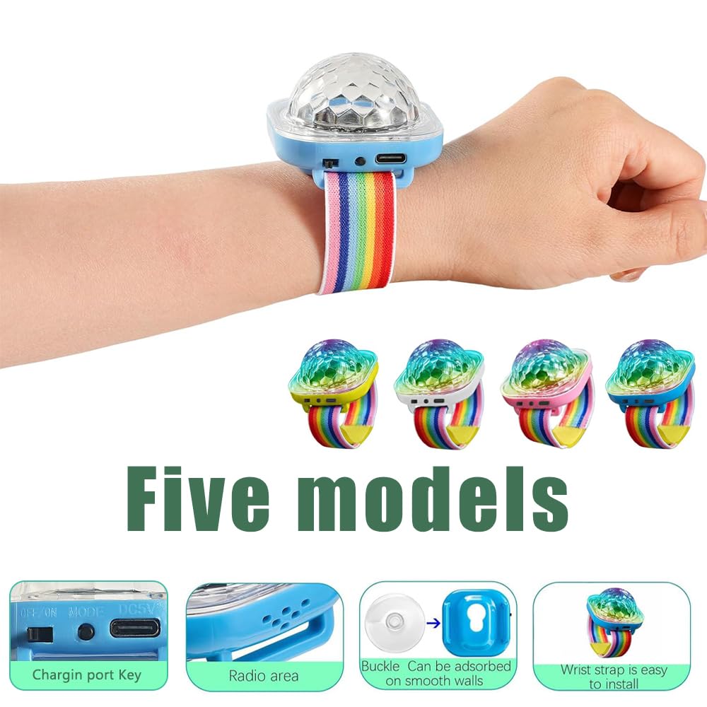 HuaMuDM Disco Ball Bracelet Party Light, Pack of 4 Music-Controlled Disco Ball Light, USB Rechargeable with Suction Cup - Image 3
