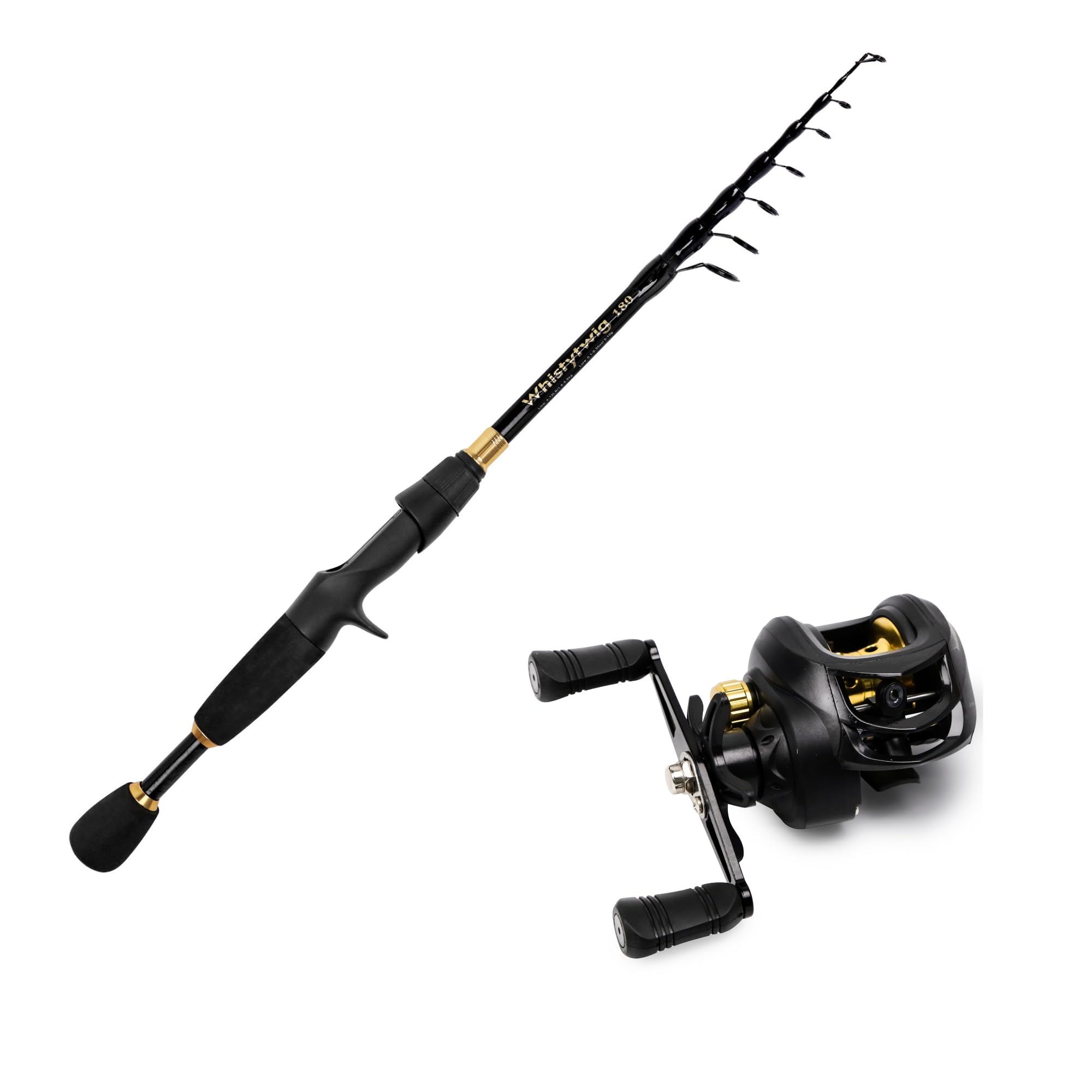 WT200 Right Hand Premium Baitcasting Reel and 7ft-10inch Telescopic Fishing Rod Bundle - Lightweight Carbon Fiber Rod and Casting Reel for Freshwater & Saltwater, Beach & Boating – Compact for Travel