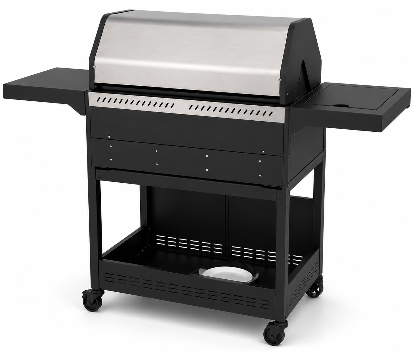Barbecue a Gas Professionale XXL Da 13 kW con 4 Bruciatori in Acciaio Inox 304 Con Fuoco Laterale Termometro Coperchio Doppio Griglia Di Cottura 65 x 42 Cm Scaldavivande Ruote 135 × 50 × 120 Cm Nero