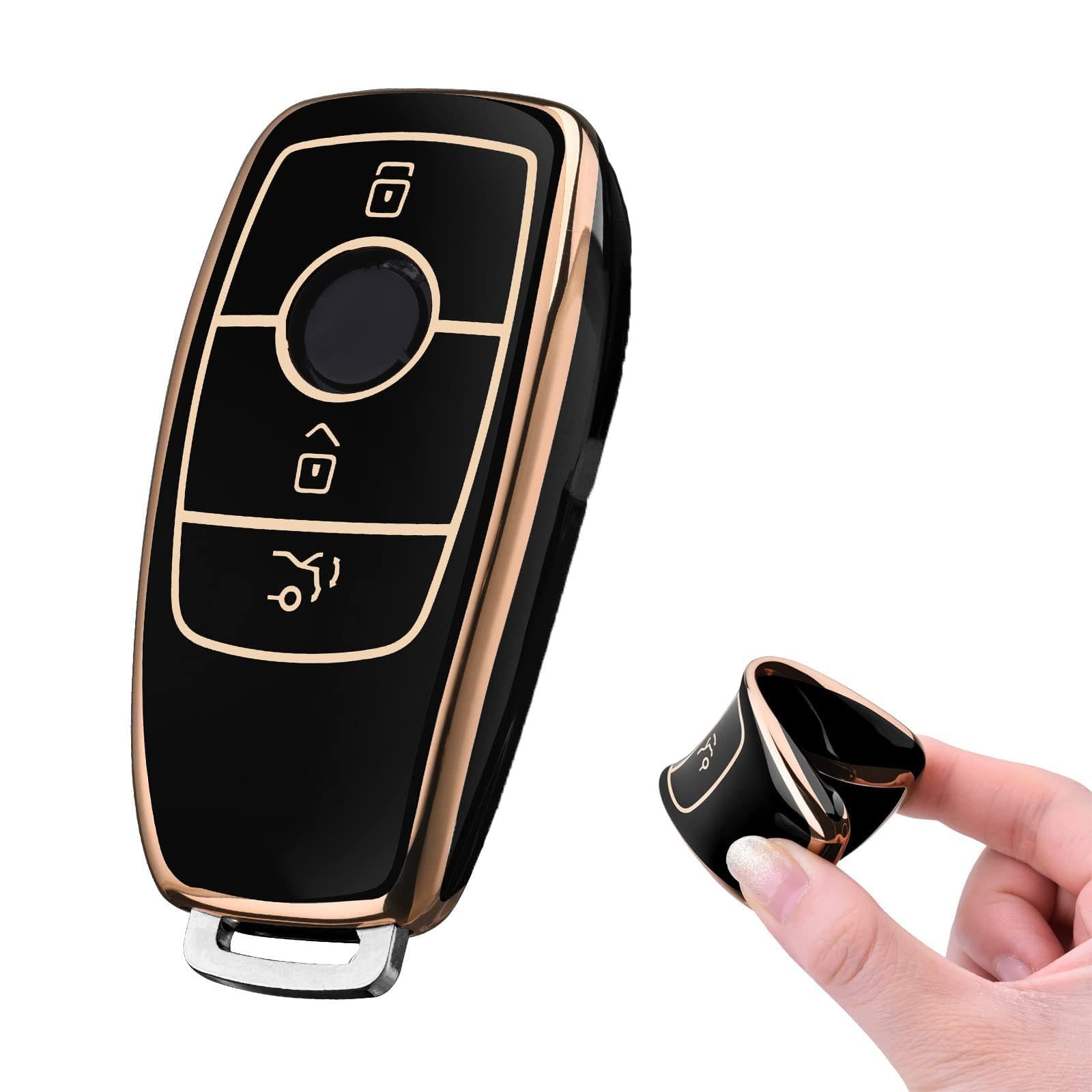 Key Fob Cover for Mercedes, Car Key Protective Cover for Mercedes Benz E Class 2017 S 2018 Remote Fob Key (Golden Edge-Black)