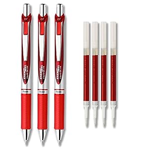 Pentel EnerGel Deluxe RTX Liquid Gel Ink Pen Set Kit Pack of 3 with 4 Refills Red -
