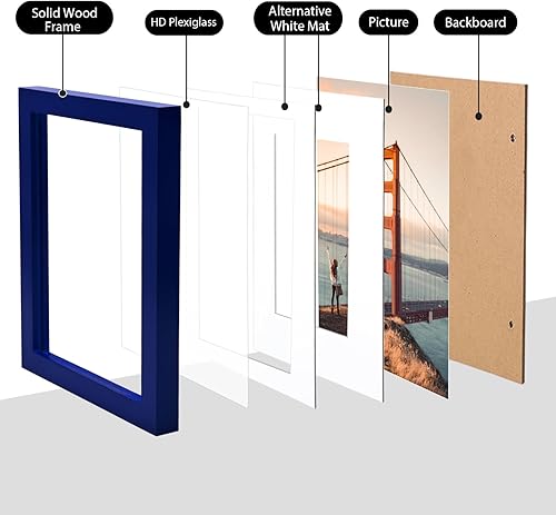 Vista 160 de KINLINK Marco de fotos A4 natural, de madera maciza con plexiglás acrílico para fotos A5 con paspartú o A4 sin paspartú, marco de fotos para mesa