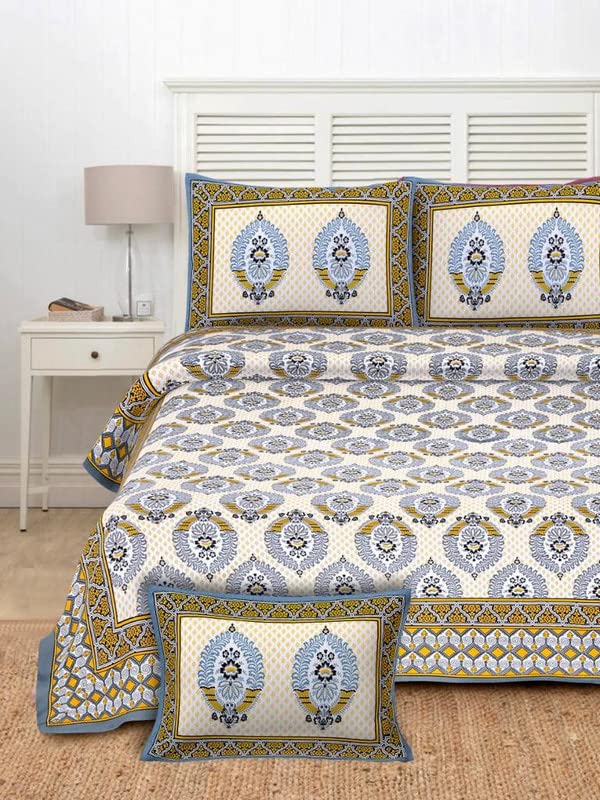 LUBNA Bedsheet | Premium Indian Bedsheet BY Sanganeri Hand Blocked Print | KING Size (90x108) with TWO Pillow Cover(18x28) |Best for Dubai Hotels And Home|