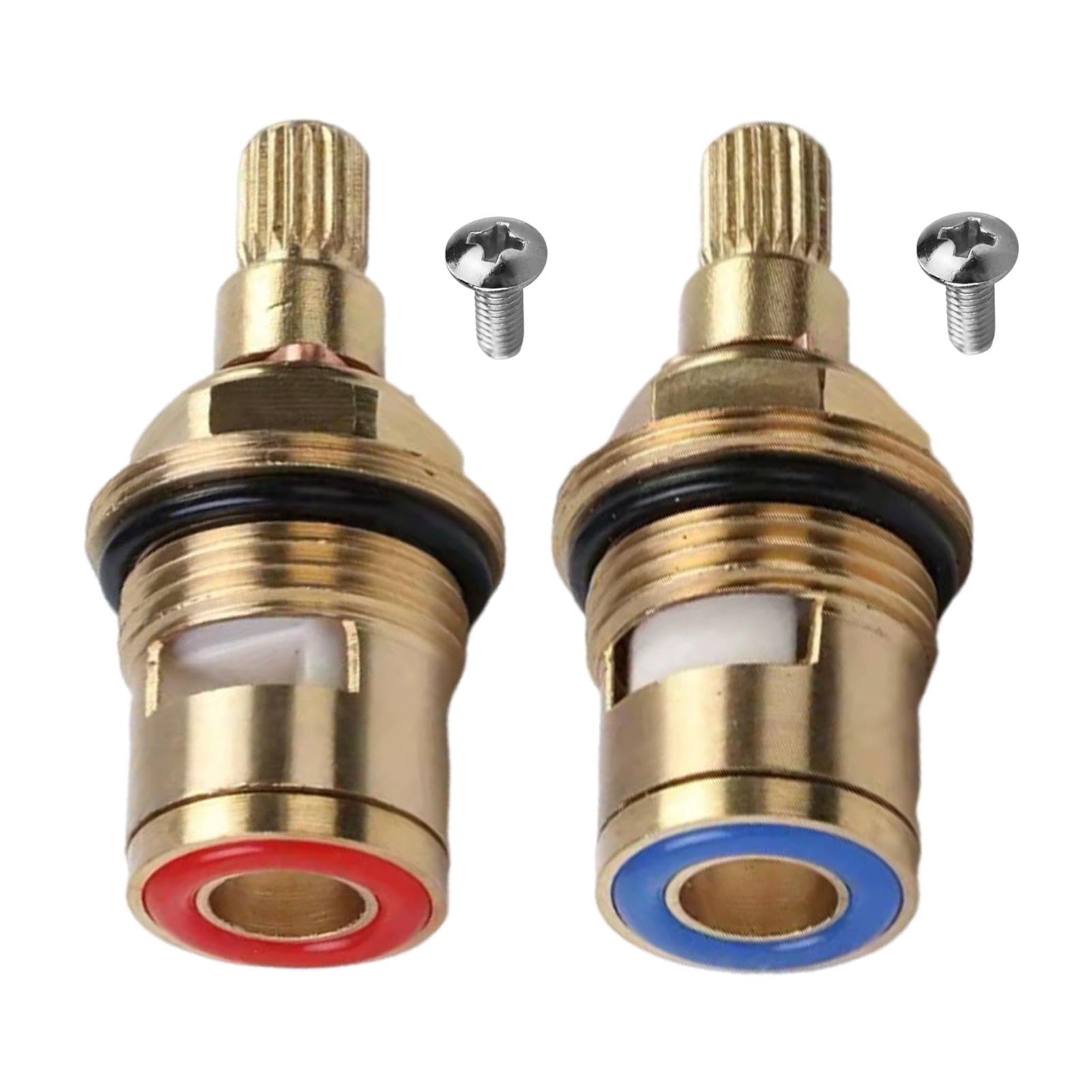 2 Pcs Mixer Tap Cartridge 1/4 Turn 20 Spline Replacement Ceramic Tap Valve Replacement for Shower Kitchen Bathroom Bath Taps with Washers, Solid Brass Ceramic (1 Pair Hot & Cold)
