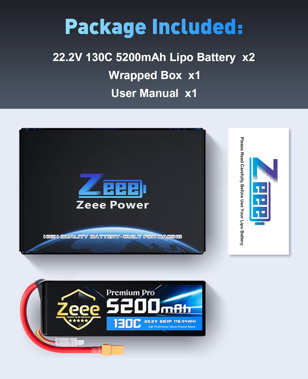 Zeee Premium Pro 6S 5200mAh Lipo Battery 22.2V 130C with XT90 Connector Ultra-Low Internal Resistance Soft Pack Lipo Battery for RC Car Truck RC Drone Boat Helicopter Airplane Racing Models (2 Packs)