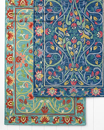 Image of Modern Floral Hand Tufted Loop Pile Carpet for Living Room & Bedroom Green & Multi Colour 12x16 Feet Carpet