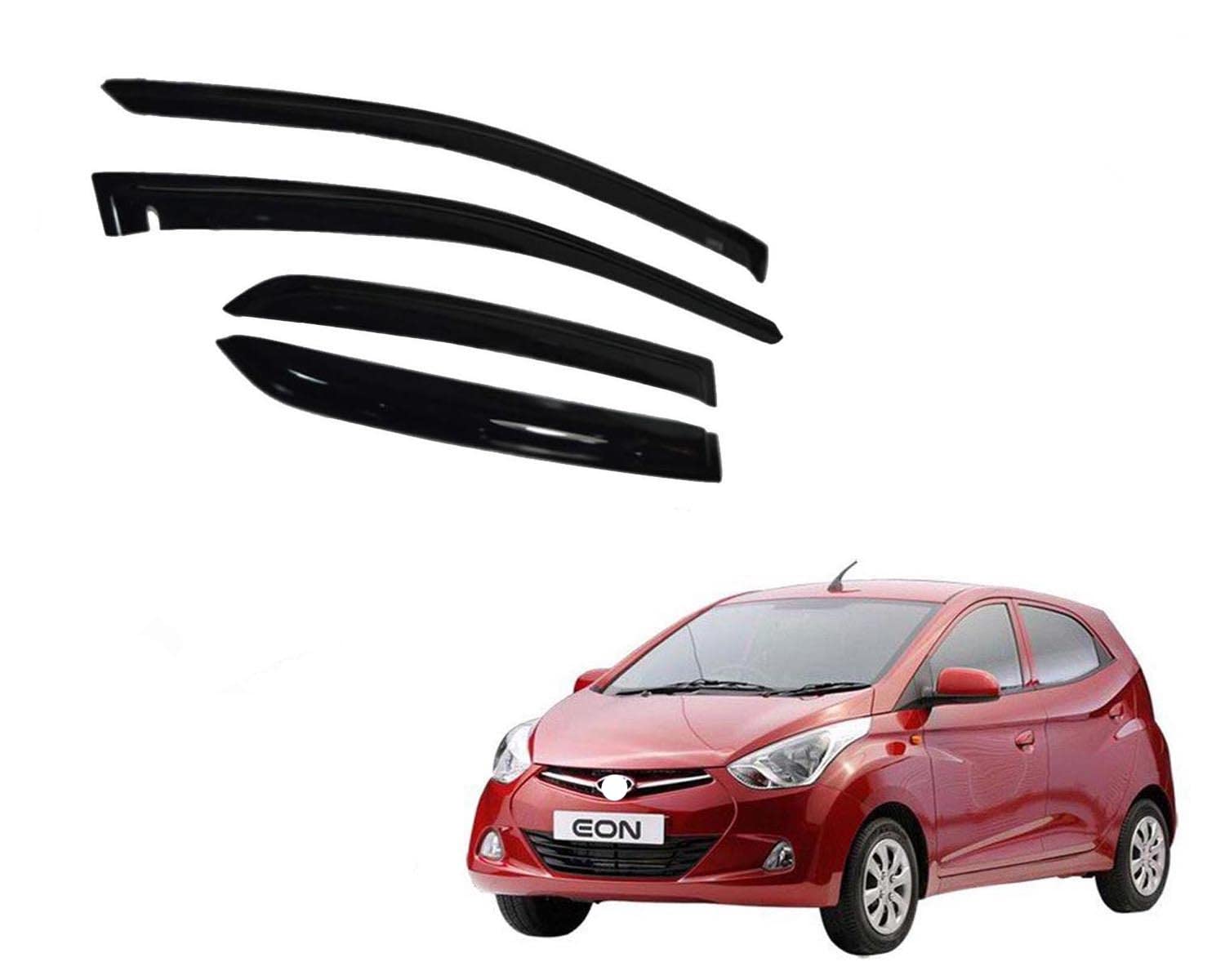 Door Visor Wind Rain Deflector Black Compatible for EON Year 2011 Onwards Set of 4 Pieces