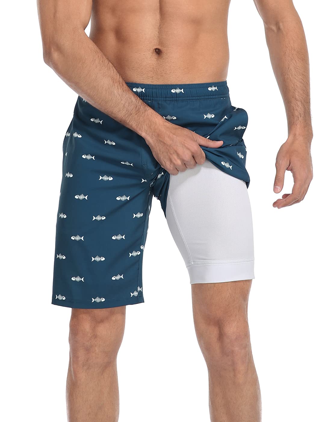 men's swim trunks with compression liner 9 inch inseam quick dry board short