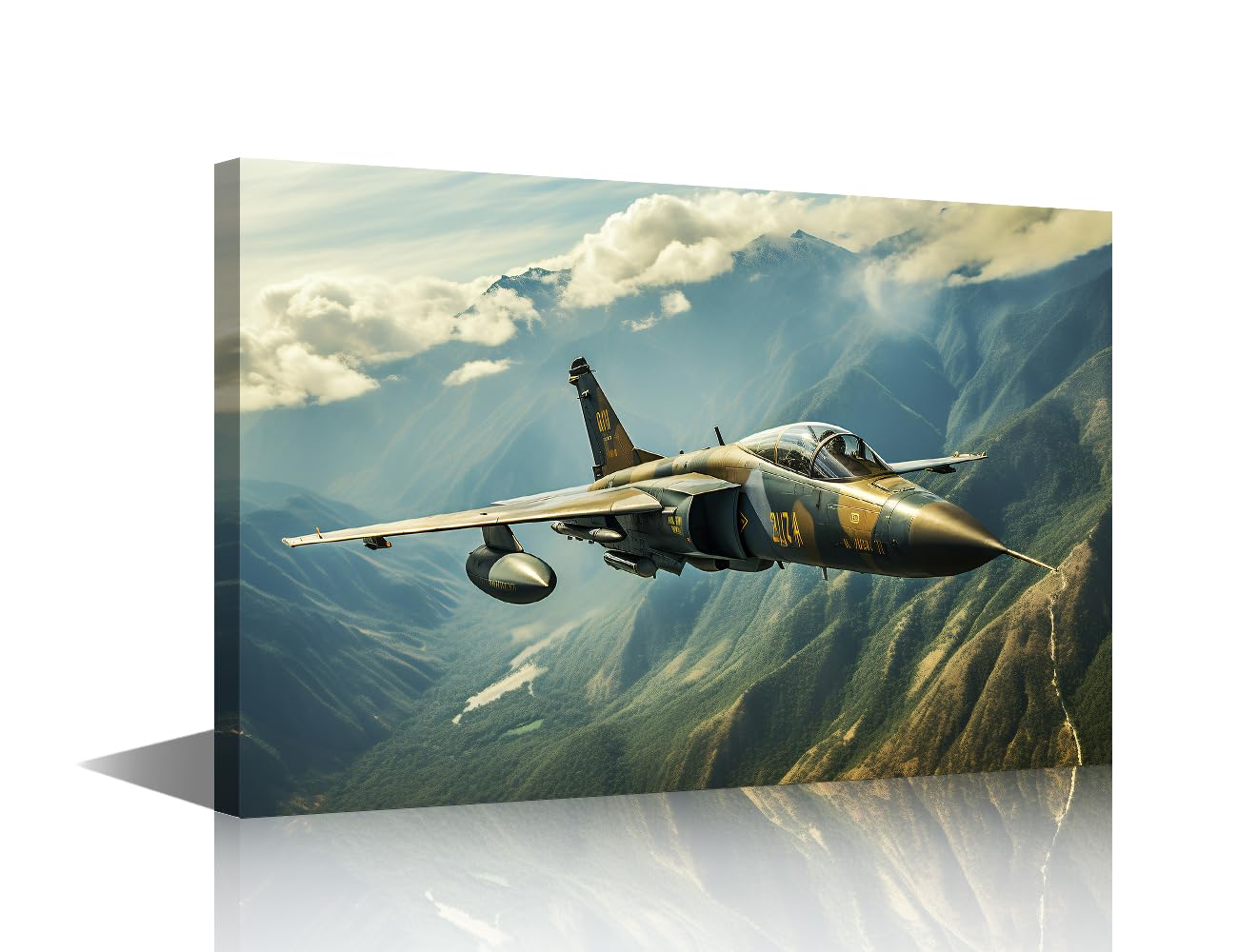 Wall Decor for Bedroom 1 Panel Combat Airplane Print Picture Paintings Wall Art for Living Room Bathroom Military Fighter Plane Framed Wall Art Fighter Jet Wall Decor Ready to Hang (24''Wx 36''H)
