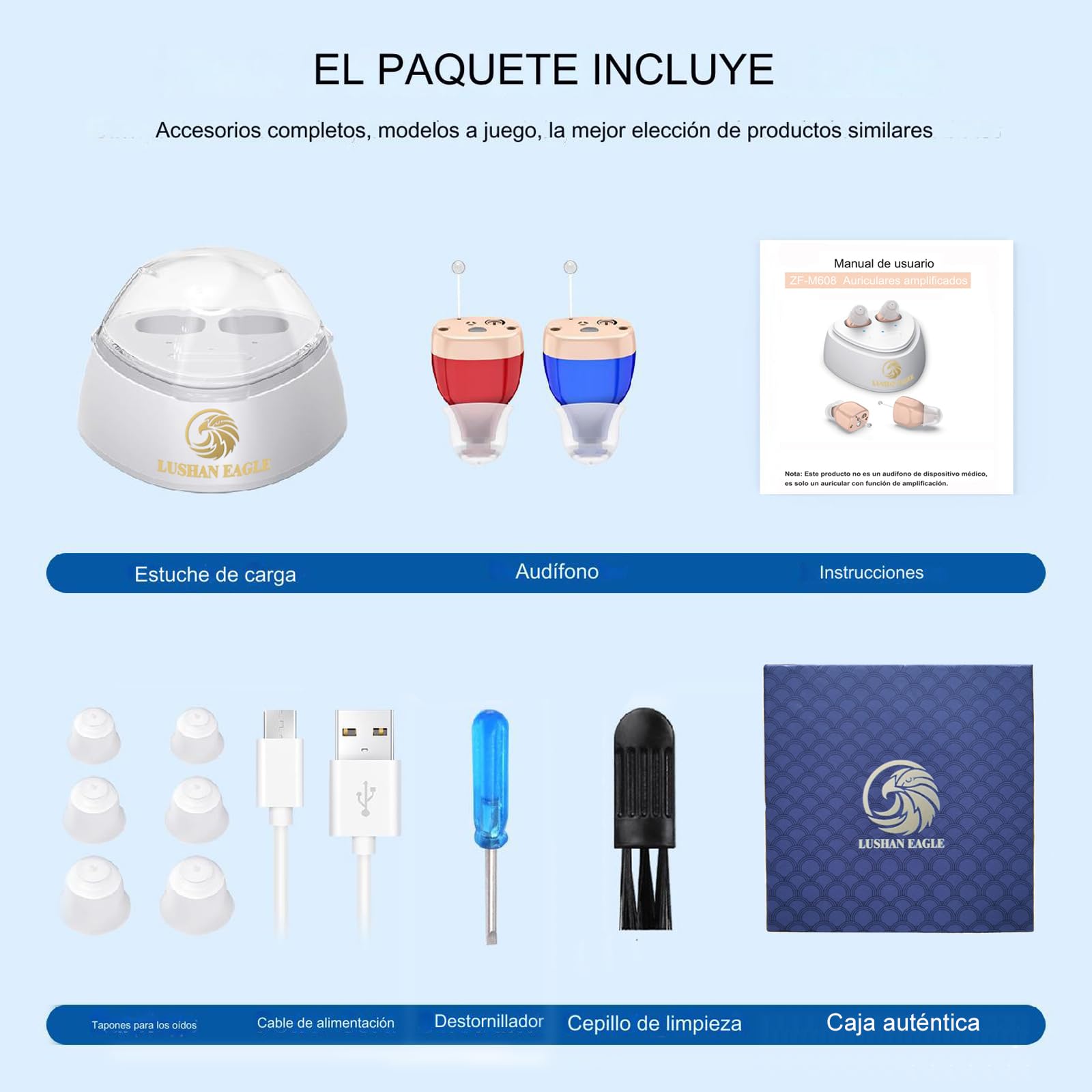 Auriculares Amplificados Auriculares Que Pueden Hacer Que el Sonido Sea más Fuerte, Mini Recargable Oculto en el oído con Chip Digital (Rojo y azul)