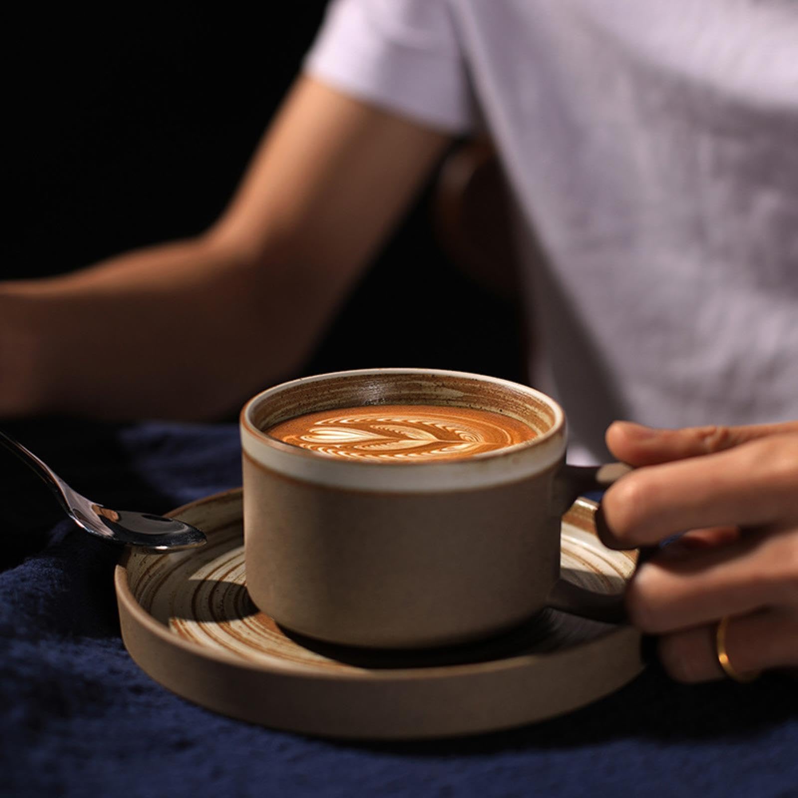 Tazzine da caffè in Ceramica, Tazza e piattino in fine Bone China, Set di Tazze e Piatti da caffè in Ceramica Grezza Europea, Ceramica Semplice