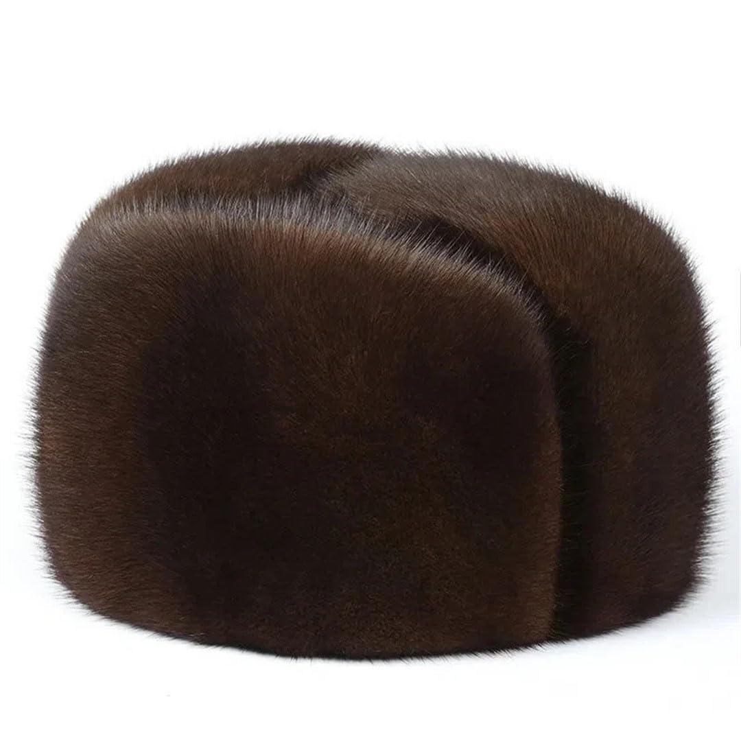 Gorra de invierno para hombre y mujer, de piel de visón, unisex, para exteriores, cálido, motociclismo, visón natural, Estilo 2 negro, 55/57 cm