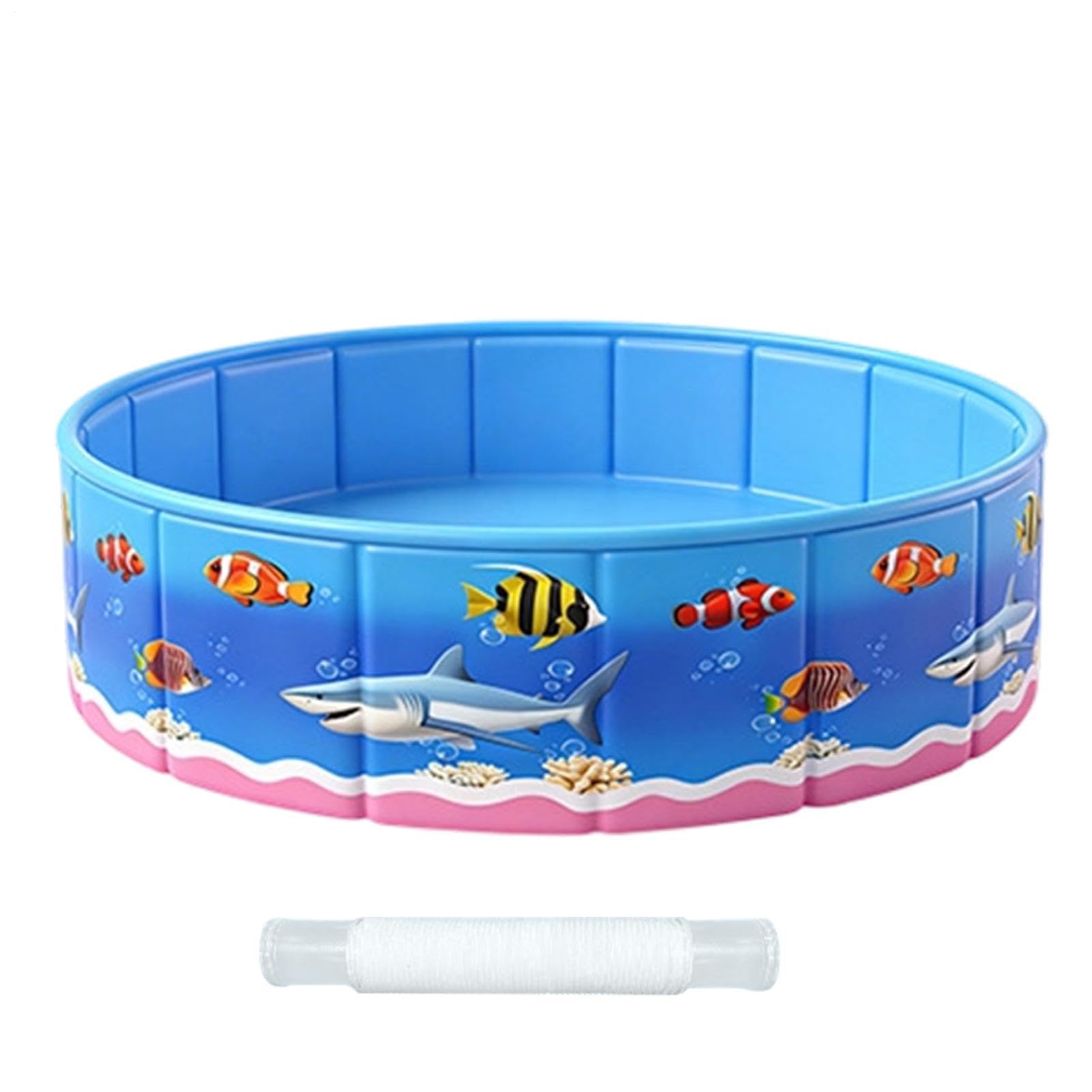 Piscina Pieghevole | Vasca Rotonda con Stampa a Tema Marino - Piscina Pieghevole con Stampe Cartoon Senza Gonfiaggio - Per Terrazza Giardino Estate Acquatico