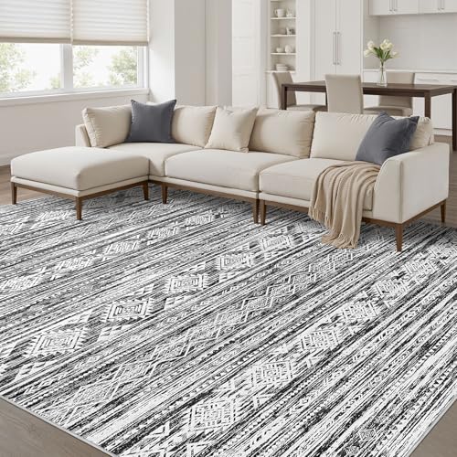 Nakagishi 5x7 Area Rugs Living Room: Washable Large Neutral Soft Rug Stain Resistant Non-Slip Carpet for Men Modern Home Enthusiasts Aged 25-45 - High Traffic Areas - Bedroom Office- Black White