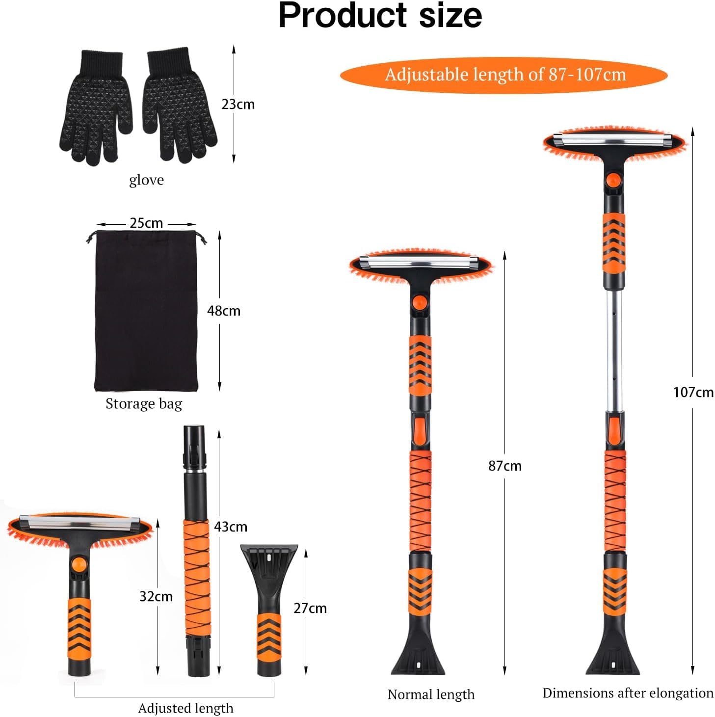 Direct 90-110CM Auto Ausziehbare Schneebesen,Reinigungsbürste Eiskratzer Schneebürste für Auto LKW SUV MPV Leichtes Haltbarkeit,mit Schaumstoffgriff and 180 ° Grad Bürstenkopf(orange Farbe)