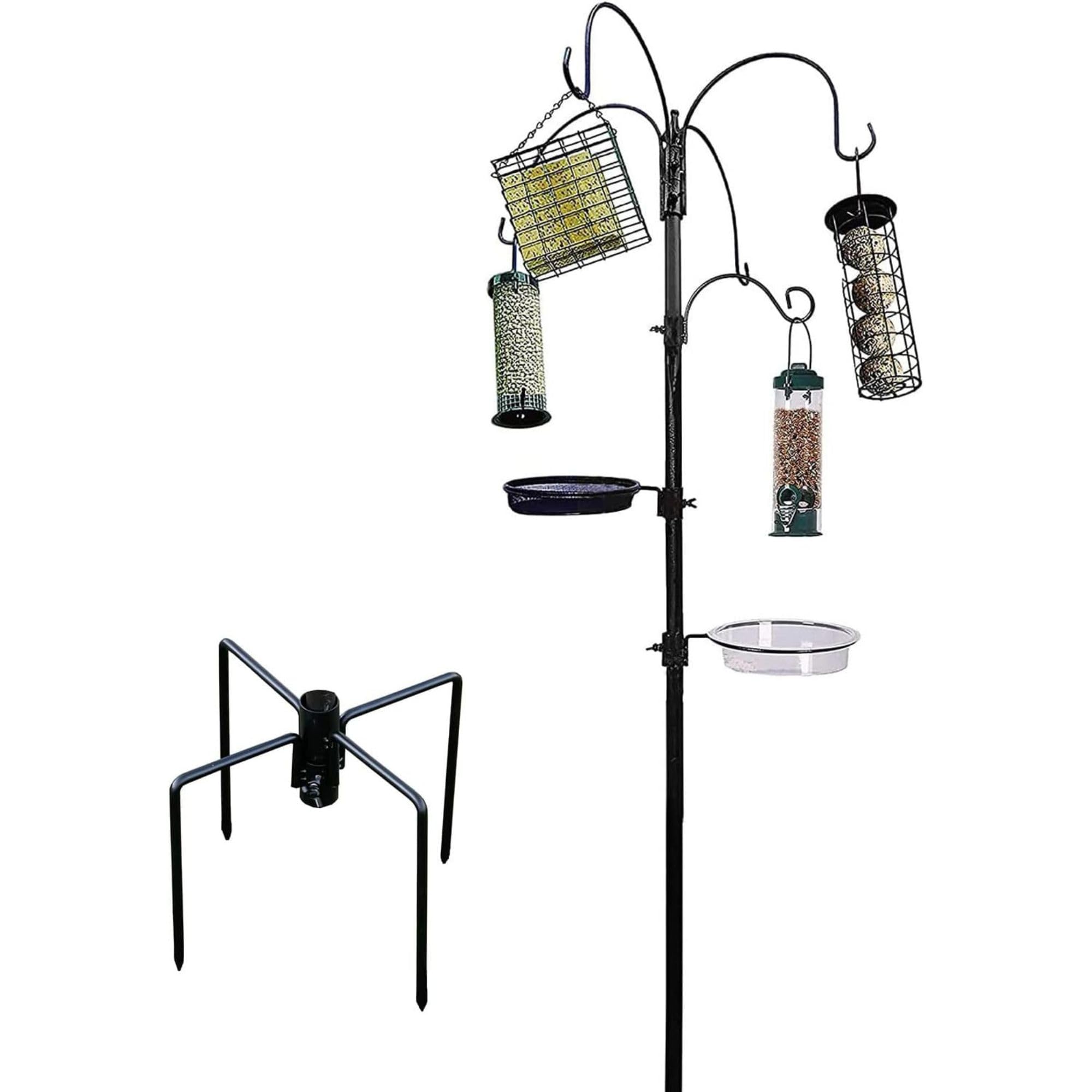 Kit de mangeoire pour oiseaux sauvages Hyfive - Mangeoire multi avec support à fourchette stabilisateur - Mangeoires à suspendre pour oiseaux - Abreuvoir pour oiseaux - Grand - 240 cm - 4 pôles