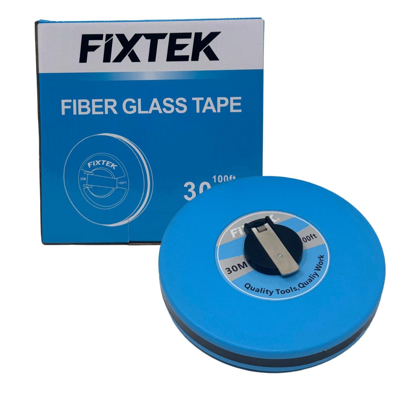FIXTEK 30m Fiberglass Measuring Tape Durable 12.5mm Wide Long Tape Measure, Gauge Ruler for Surveyors, Engineers, Construction & DIY Projects
