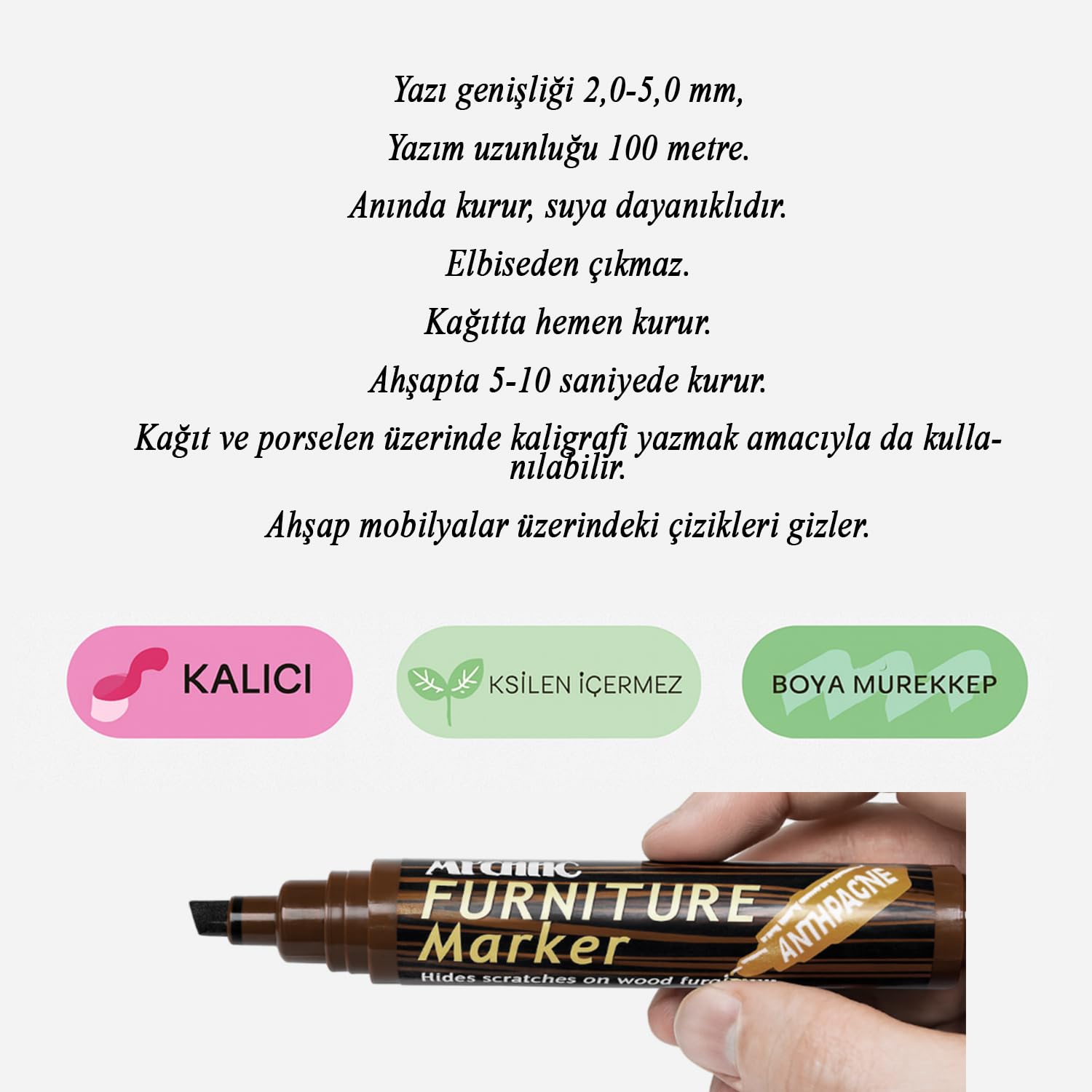 Antrasit Renk Mobilya Rötuş Kalemi Ahşap Masa Sehpa Dolap Kalem Parke Çizik Giderici Çatlak Kapatıcı