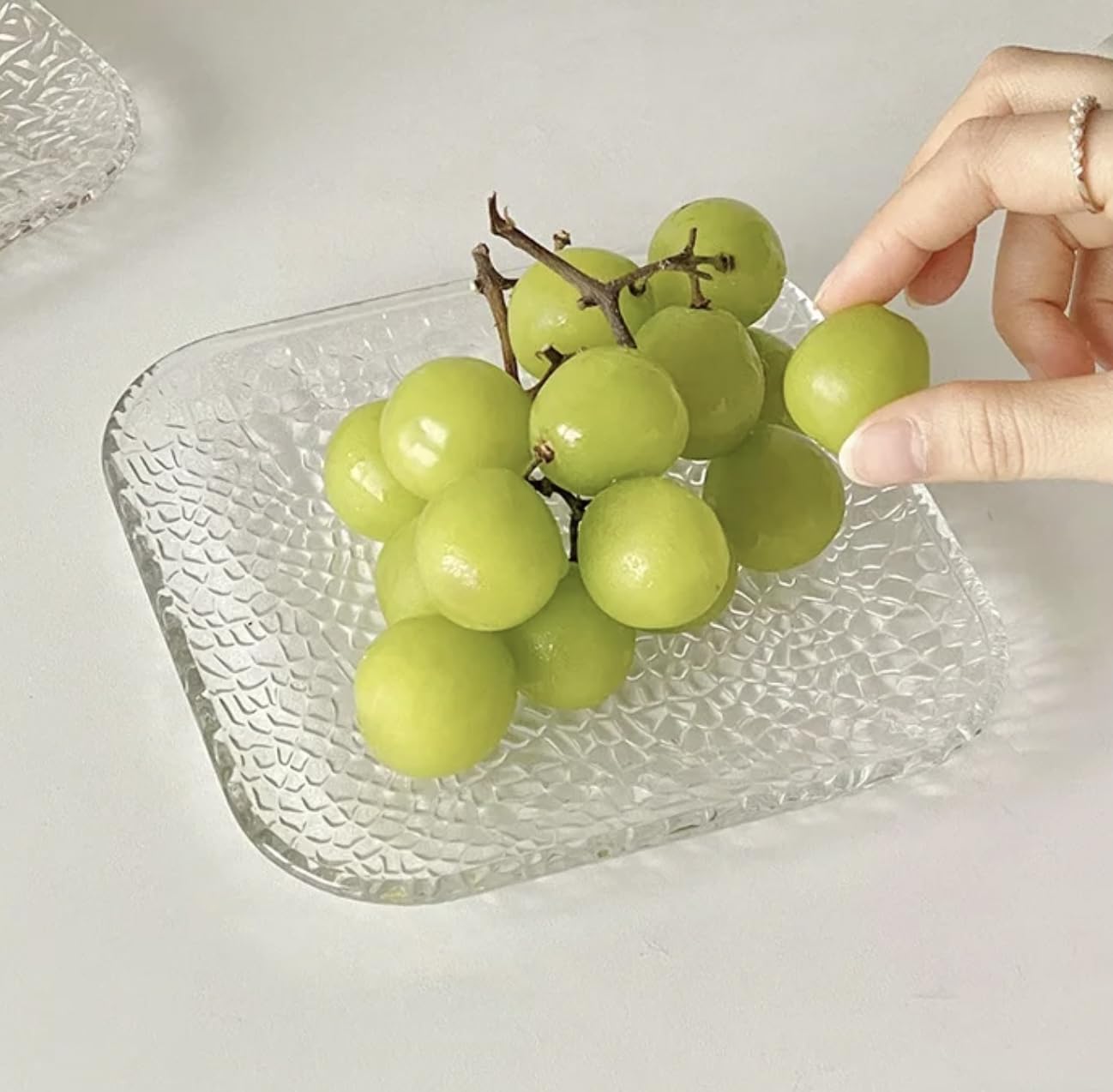 HOMIES 6 Inch Square Designer Glass Dessert Plates, Small Mini Appetizer, Fruit, Salad and Cake Plates, Set of 6 (Hammered Smokey) — Amazon image 6