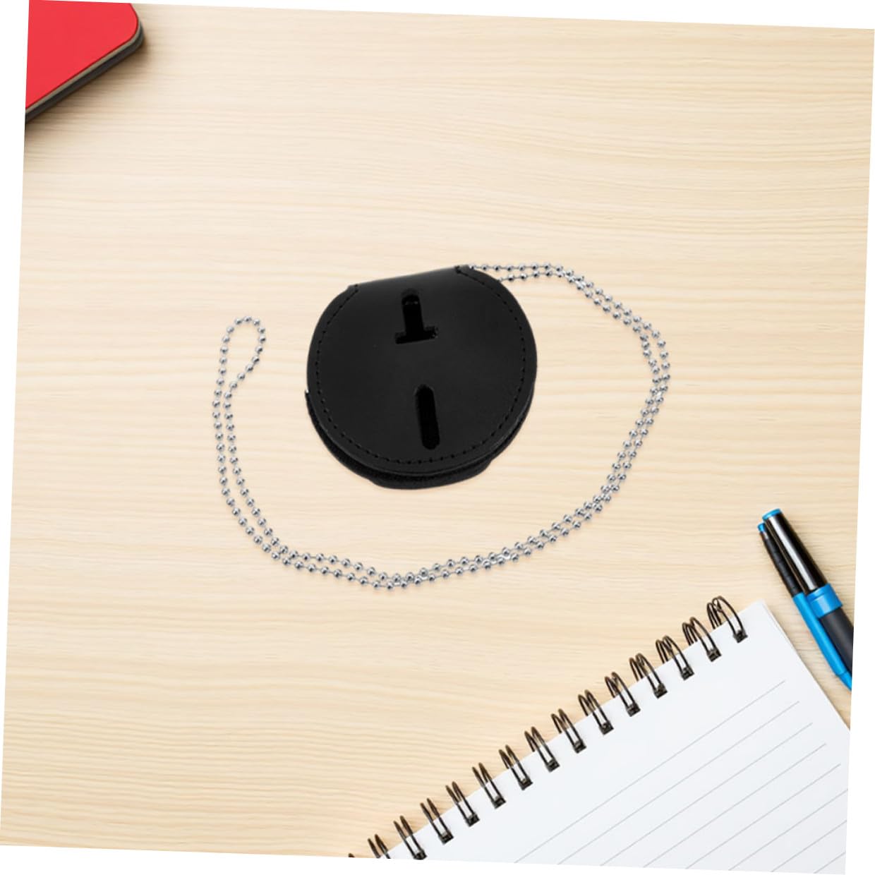 Porte-badge Circulaire Noir 7 Pièces en Pu avec Clip Métallique