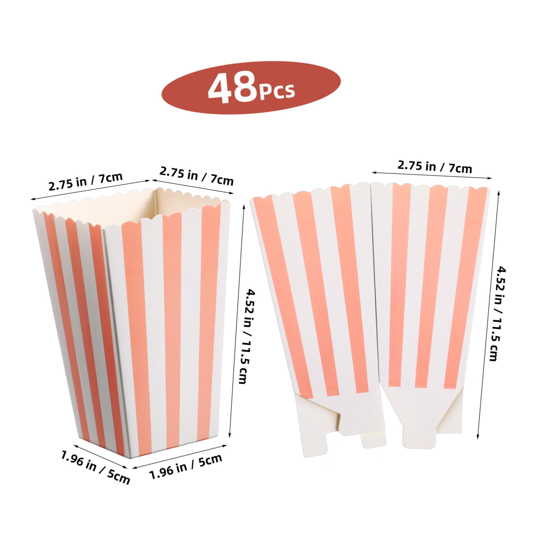 Mikinona 48 Pcs Striped Popcorn Boxes Popcorn Containers for Parties French Fry Holders Individual Treat Bags for Birthday Movie Nights and Celebrations