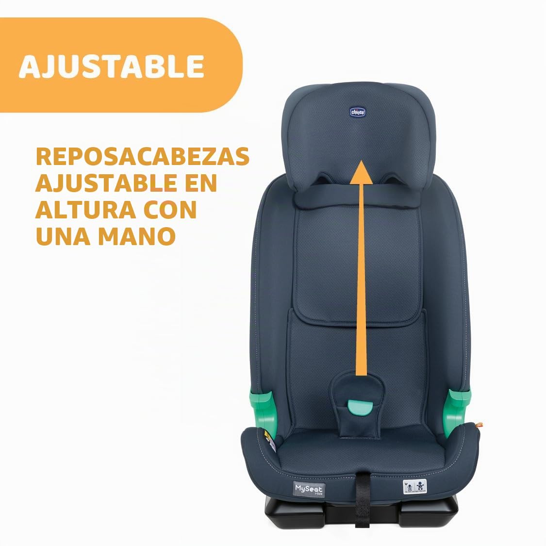 Chicco My Seat i-Size Silla de Coche ISOFIX para Niños de 76 a 150 cm, Evolutiva para Bebés de 15 meses a 12 años, Grupo 1, 2, 3, Reposacabezas Ajustable y Protección Lateral, Gris