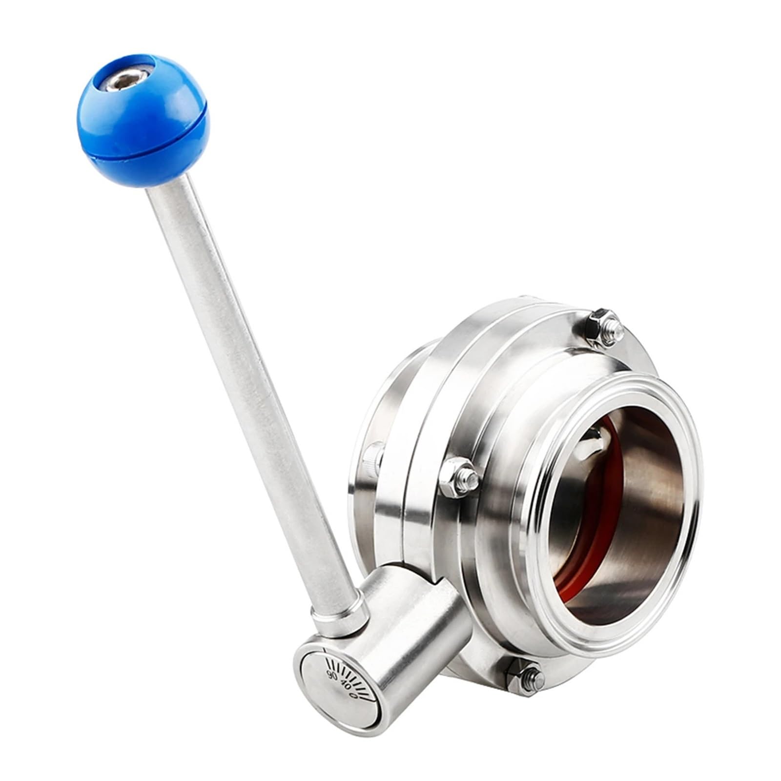 BALYDLUL 2" Stainless Steel 304 Sanitary Butterfly Valve Calibration Tri Clamp OD 64mm Silicone Sealing