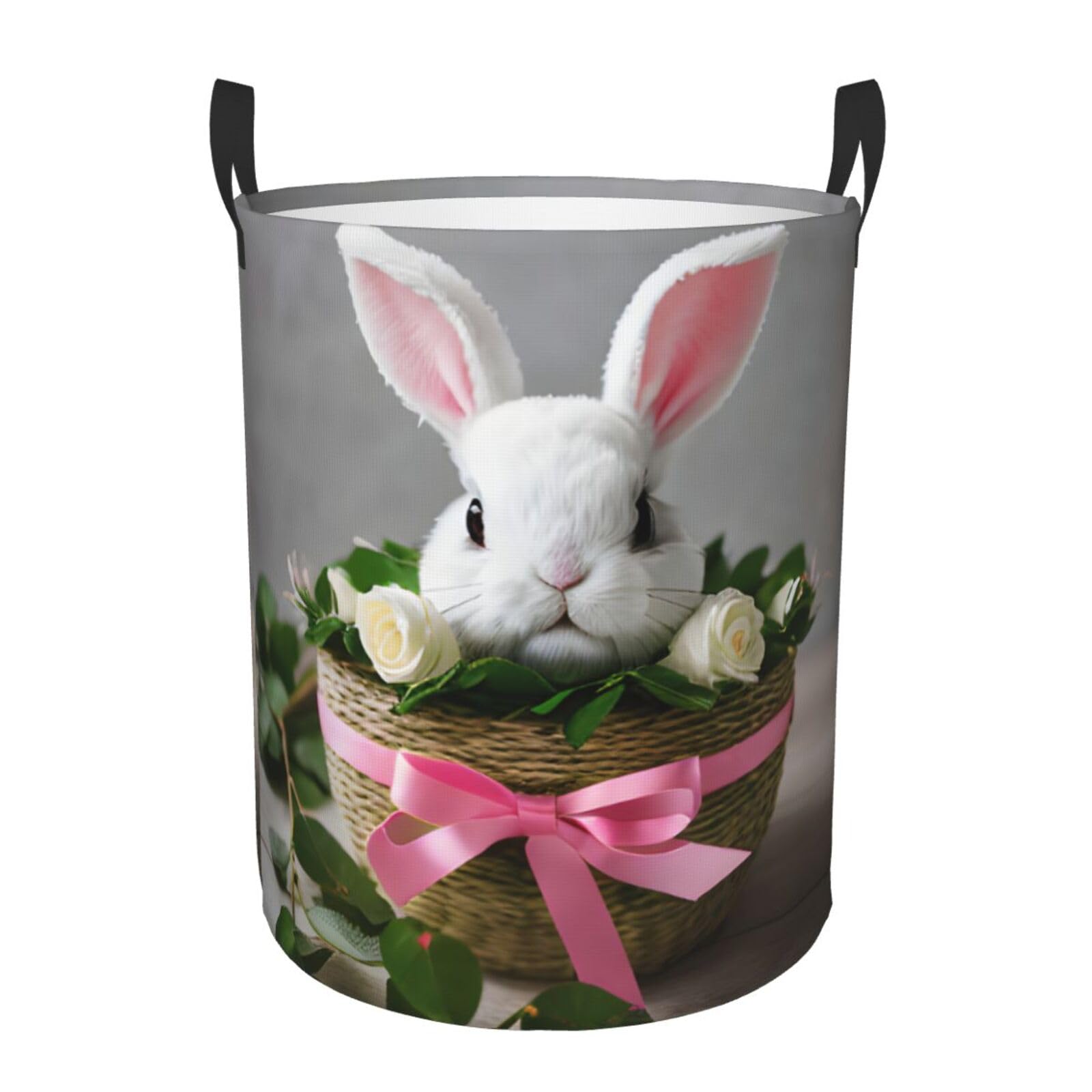 M Collapsible Laundry Hamper Round Bunny Rosette Print Storage