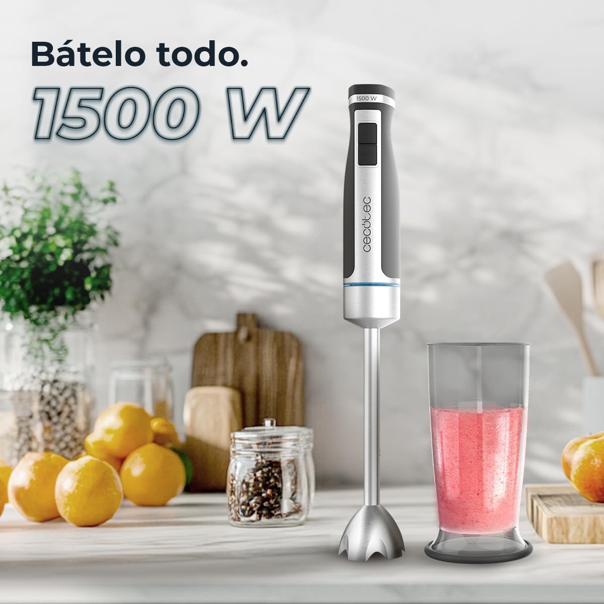 Cecotec Batidora de Mano PowerGear 1500 XL Pro. 1500 W, 21 Velocidades + Turbo, Acero/Silicona, Pie XL, Cuchilla de 4 hojas, Recubrimiento Titanio, Engranaje de Metal, Incluye Accesorios — view 2