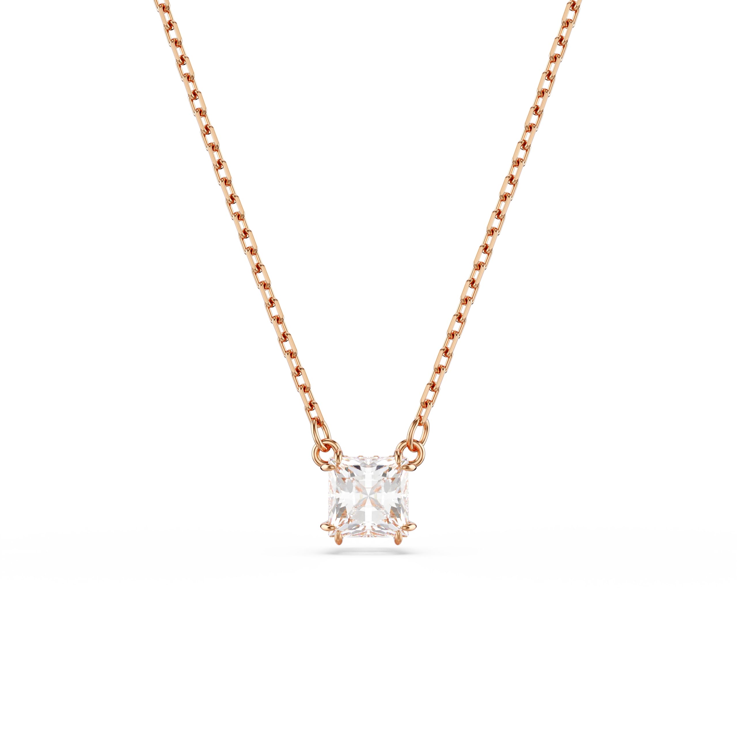 Swarovski Stilla Attract pendant, Square cut, White, Rose gold-tone plated