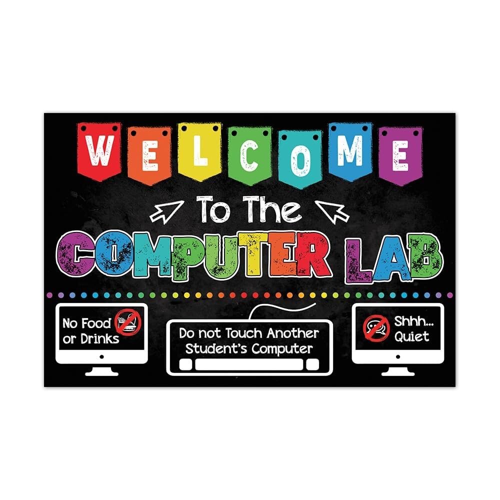 MDBJTCYZN Computer Sign Poster Welcome to Our Computer Science Technology Classroom Decor for School Teachers Students(Framed,16x24inch(40x60cm))