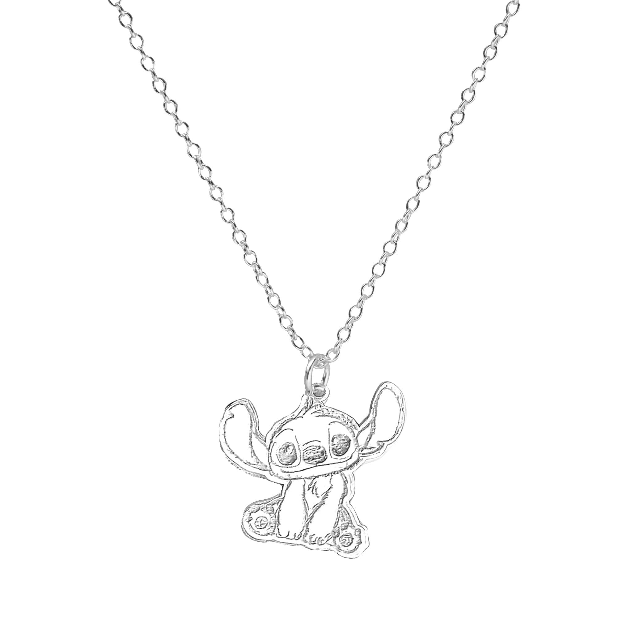 LUXYSODE S925 Silver Cute Stitch Pendant Choker Necklace, Ohana Stitch Gifts Necklace Jewellery for Women Girls (Style B)