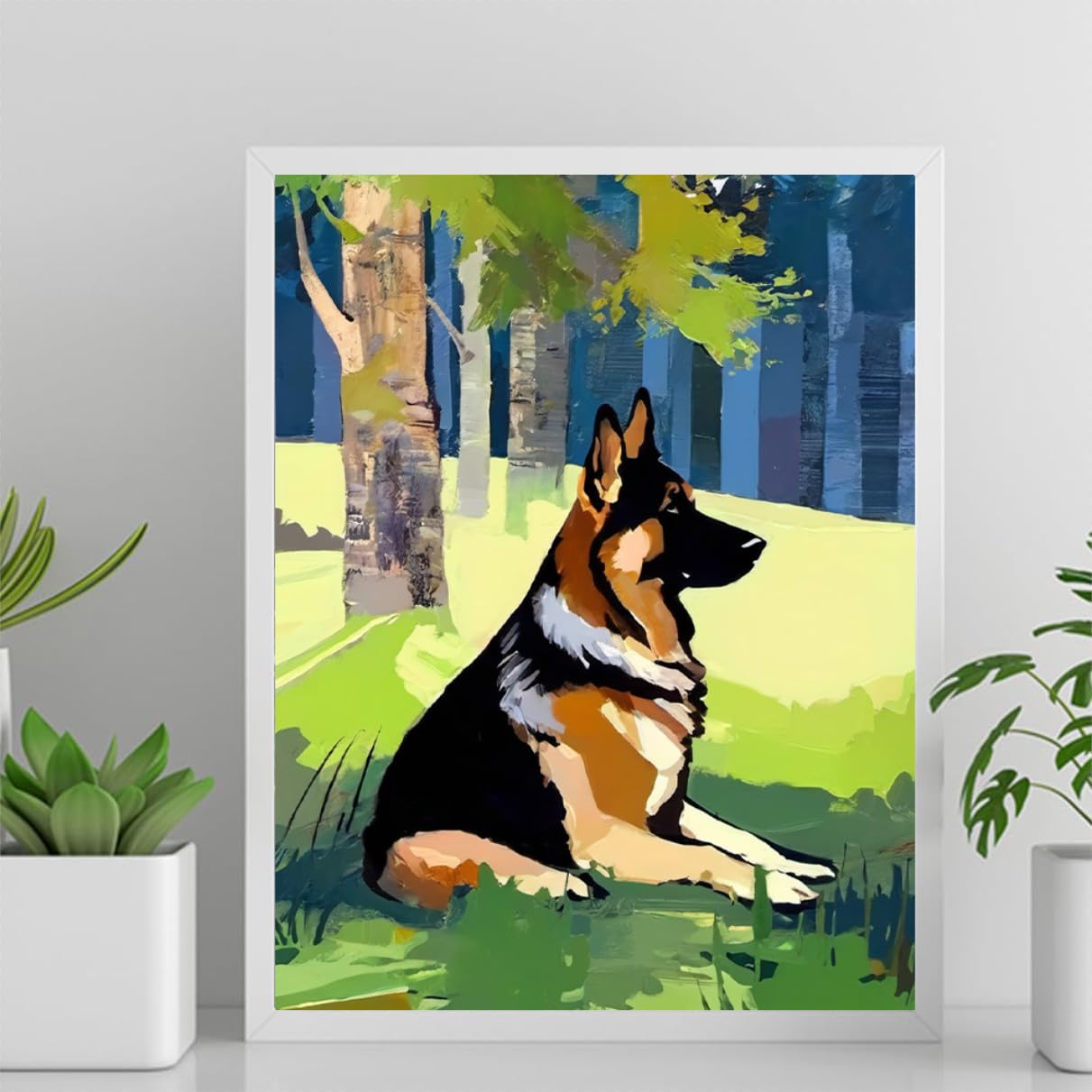 Paint by Numbers German Shepherd Dog DIY Acrylic Painting Kit with Brushes Pigment Oil Painting Artwork Adults Beginners Wall Decor 12x16inch(30x40cm) Frameless