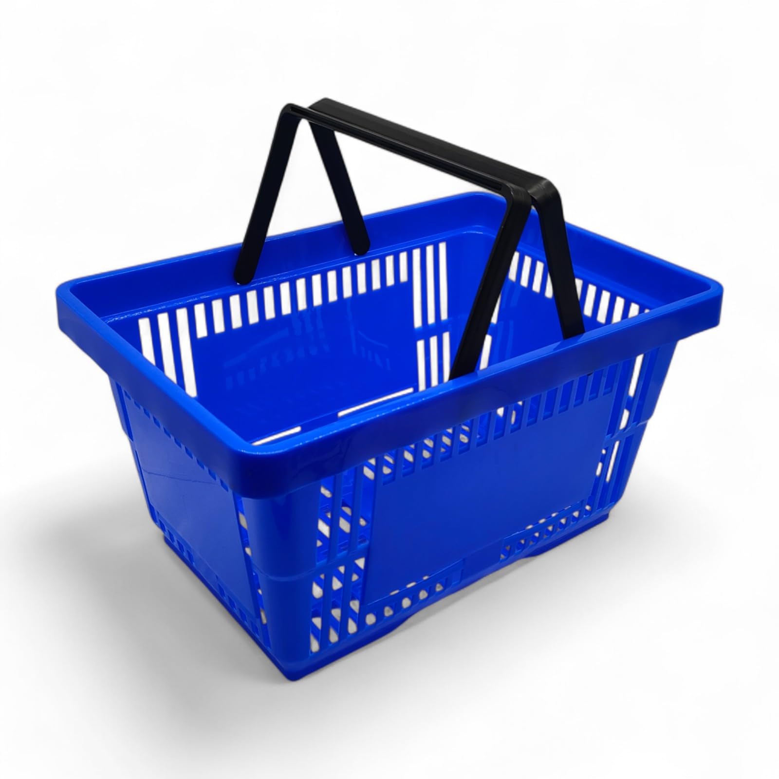 Shoplines Supplies Blue 5X 28 Litre Plastic Shopping Basket With Handles Heavy-Duty Hdpe Basket For Retail, Grocery & Convenience Stores Lightweight, Stackable