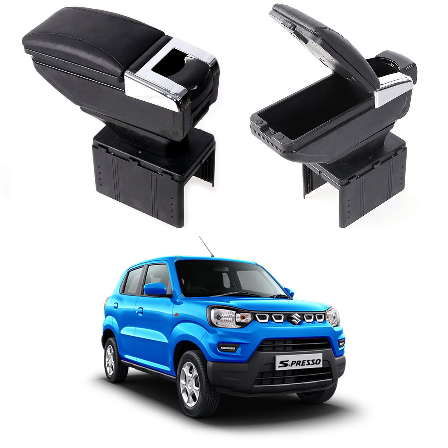 Oshotto PU Leather AR-01 Car Armrest Console Box Compatible with Maruti Suzuki S Presso - Black-image-11