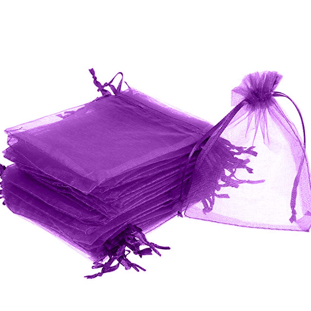 Time To Sparkle Purple 50 Pack Organza Gift Bags Wedding Party Favour Jewellery Packing Pouches, 13X18cm
