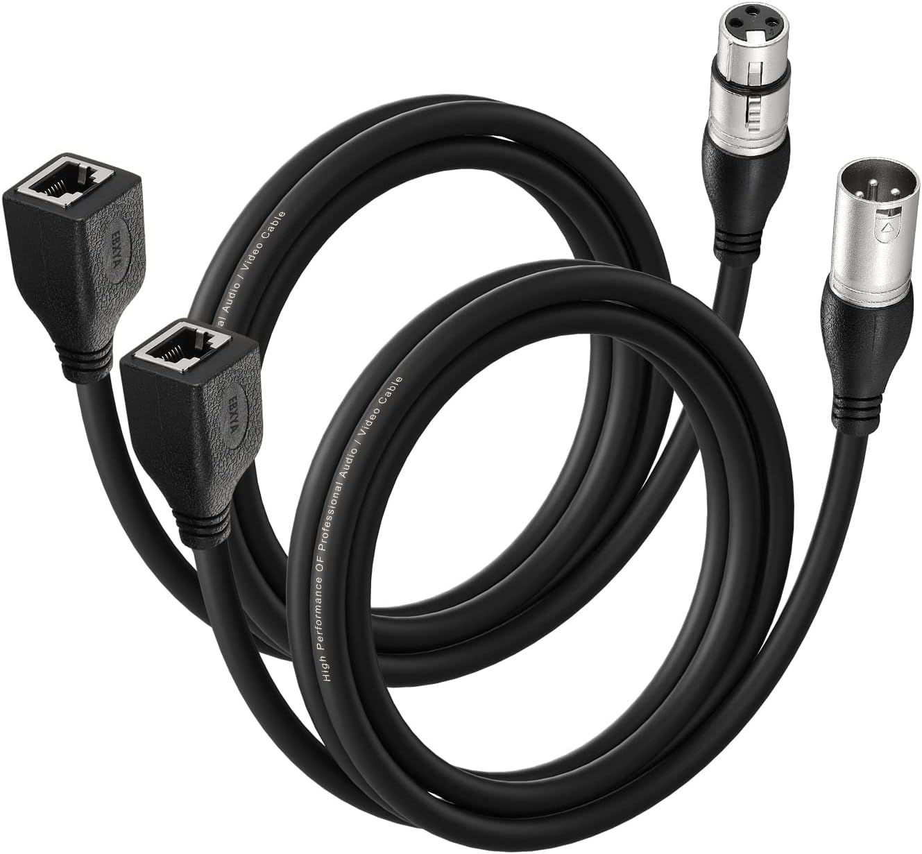 EBXYA 3 Pin XLR to RJ45 Cable Set - RJ45 to (1) Male & (1) Female XLR DMX Cable, XLR Audio Cable for Stage and Recording Studio 1 Pair (1m/3ft)