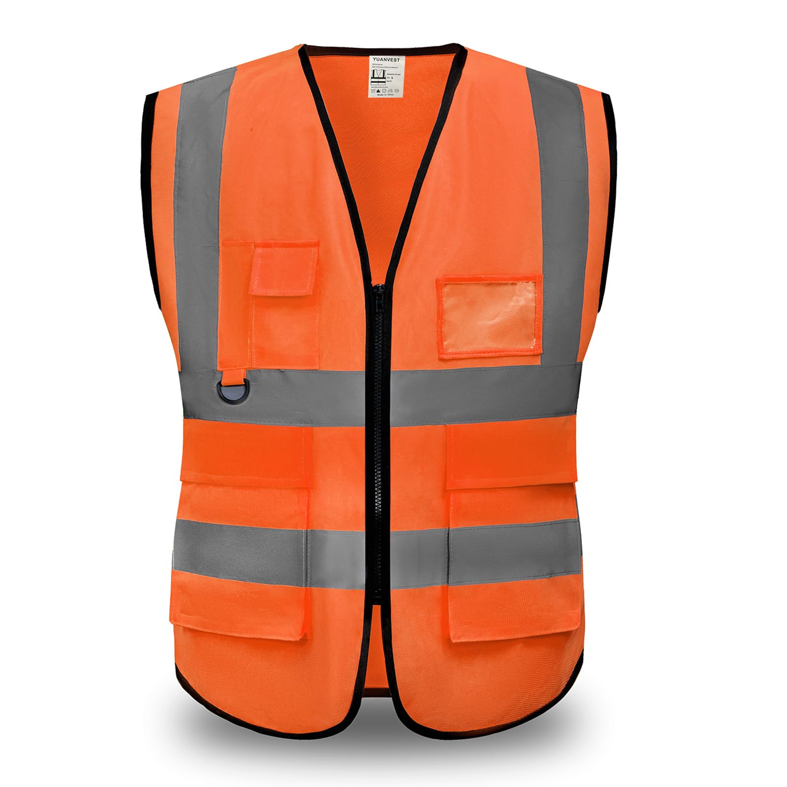YUANVEST Hi Vis Vests for Men Women 5 Pockets,High Visibility Reflective Safety Security Vest,2-inch Reflective Strip High Visibility Vest,Meets ANSI/ISEA Standards (Orange-Cloth