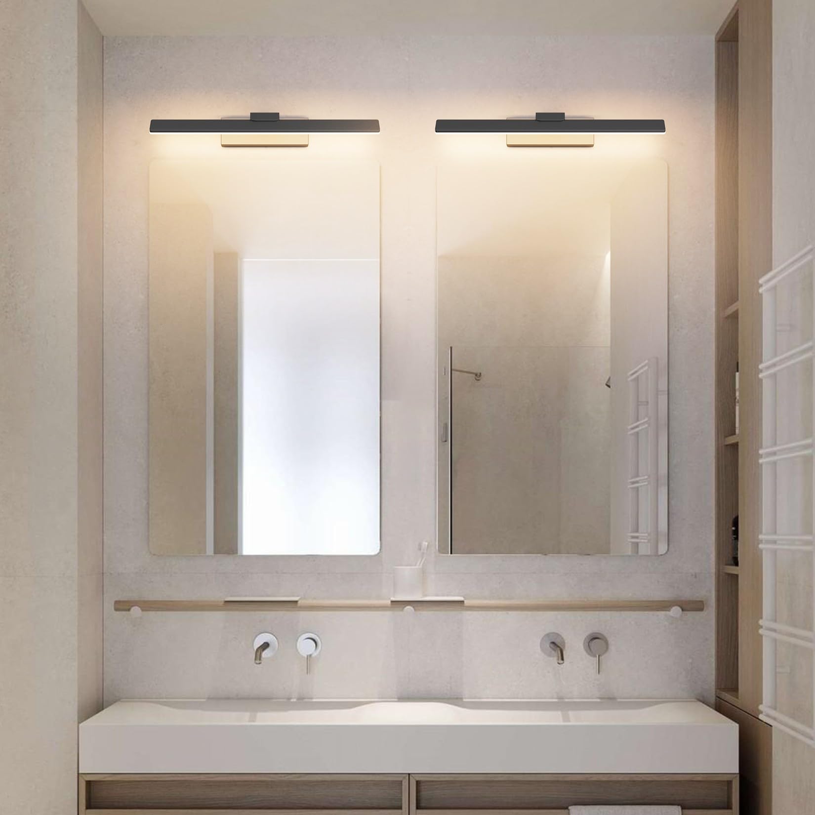 Klighten Spiegelleuchte Bad LED 40cm 12W, Spiegellampe Bad IP44, Badezimmer Lampe Wand Aluminium Badleuchte Badlampe Wand, 60 LEDs, 1100 Lumen, Warmweiß 3000K, Schwarz