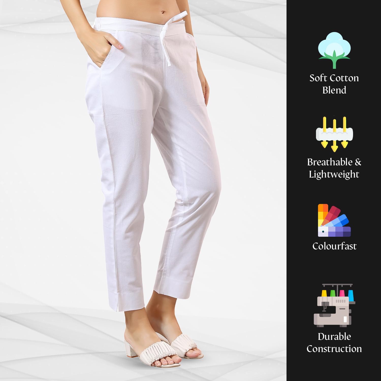 TRASA Ultra Soft Cotton Regular and Plus 8 Colour Cotton Pants for Womens and Girls, White - 4XL - Image 4 thumbnail