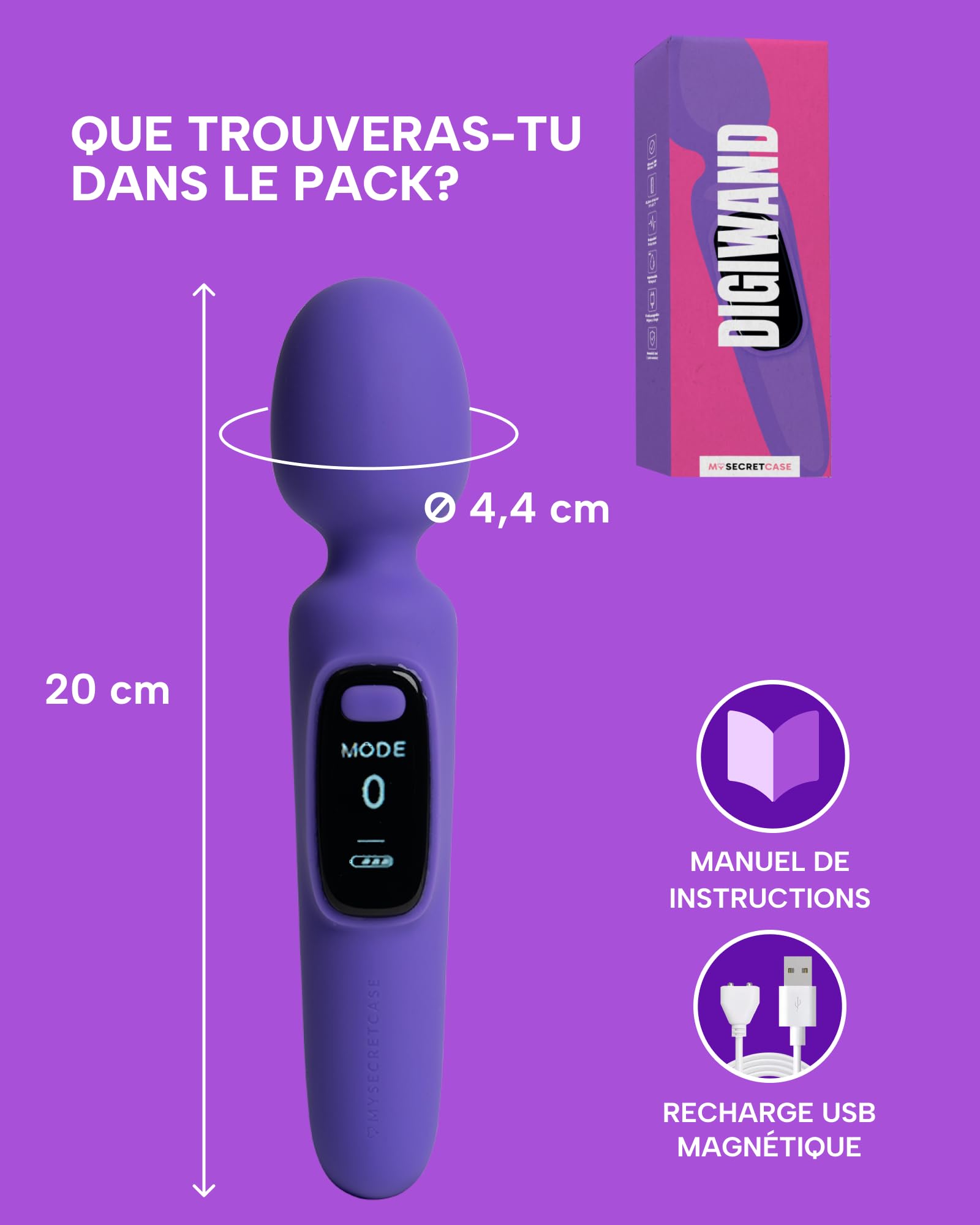 MySecretCase Vibratoreper Donna 20cm 10 Modalità di Vibrazioni Stimolatore per Clitoride Magic Wand Sexytoysys Coppia Masturbatore per Donna Vibratore Clitoride