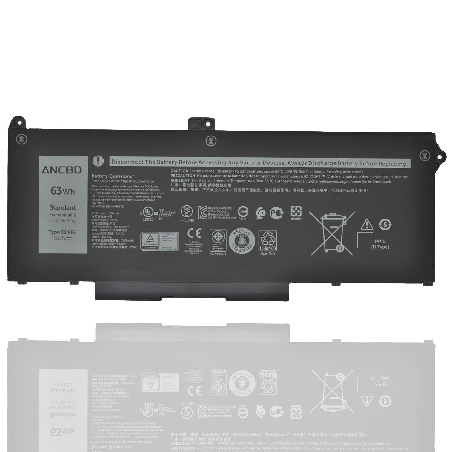 ANCBD RJ40G Laptop Battery Replacement for Dell Latitude 14 5420 Latitude 15 5520 Precision 15 3560 Series 01K2CF 075X16 WY9DX 0M3KCN 0WK3F1 P137G P137G001 P104F P104F001 P104F002 15.2V/63Wh
