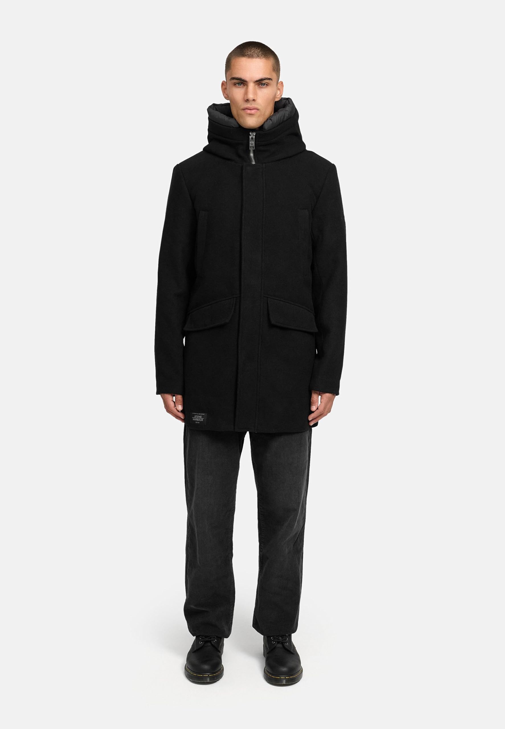 STONE HARBOUR Herren sportlich-eleganter Wintermantel in Wollmantel-Optik mit Brusttaschen und abnehmbarer Kapuzenblende Fenroos XX S-3XL
