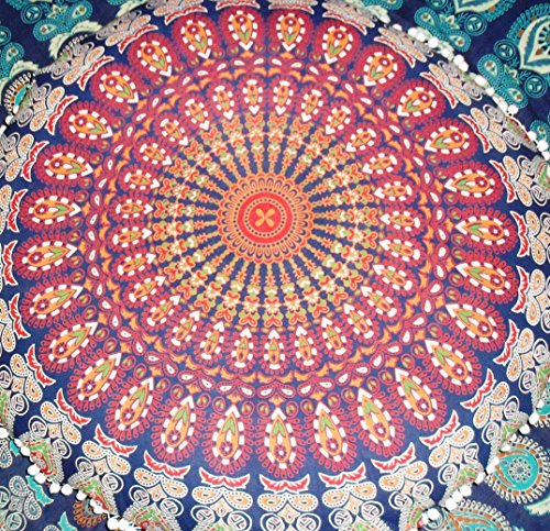 Traditionelle Jaipur rund Bodenkissen, Mandala Überwurf Kopfkissen 81,3 cm dekorativer Pouf Ottomane, Indian Sitzkissen Outdoor, Cover, großer Bohemian kissenrollen mehrfarbig – Bild 5
